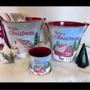 Farmhouse NWT Set of 3 galvanized tin buckets- Farm Rustic Cottage